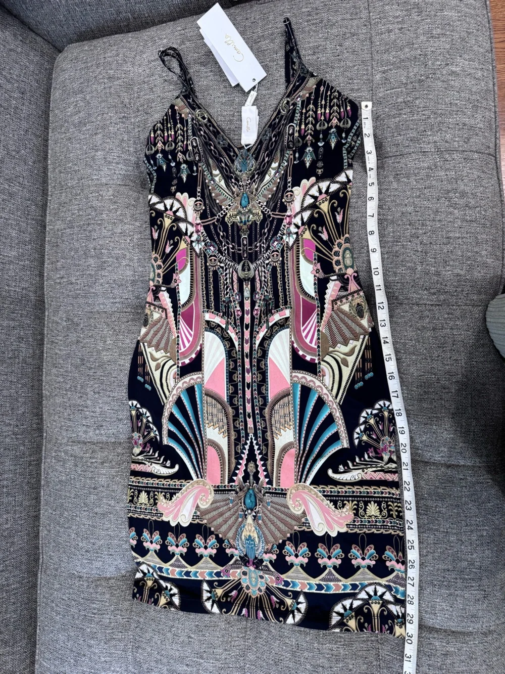 Camilla They Called Her Nefertari V Neck Black Multicolor Mini Dress size XS - Picture 8 of 9